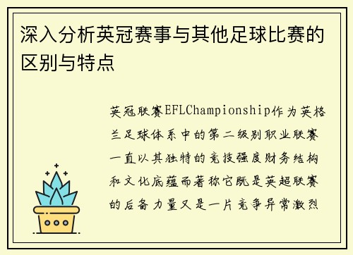 深入分析英冠赛事与其他足球比赛的区别与特点